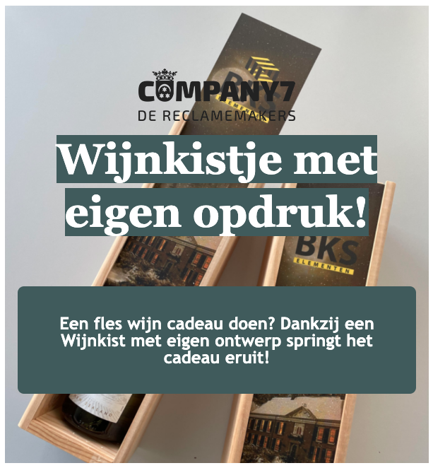 COM7's tweet image. Een fles wijn cadeau doen? Dankzij een Wijnkist met eigen ontwerp springt het cadeau eruit! - company7.nl/product/wijnki…

Je hoeft alleen nog maar te kiezen of je één of twee wijnflessen erin kwijt wilt.