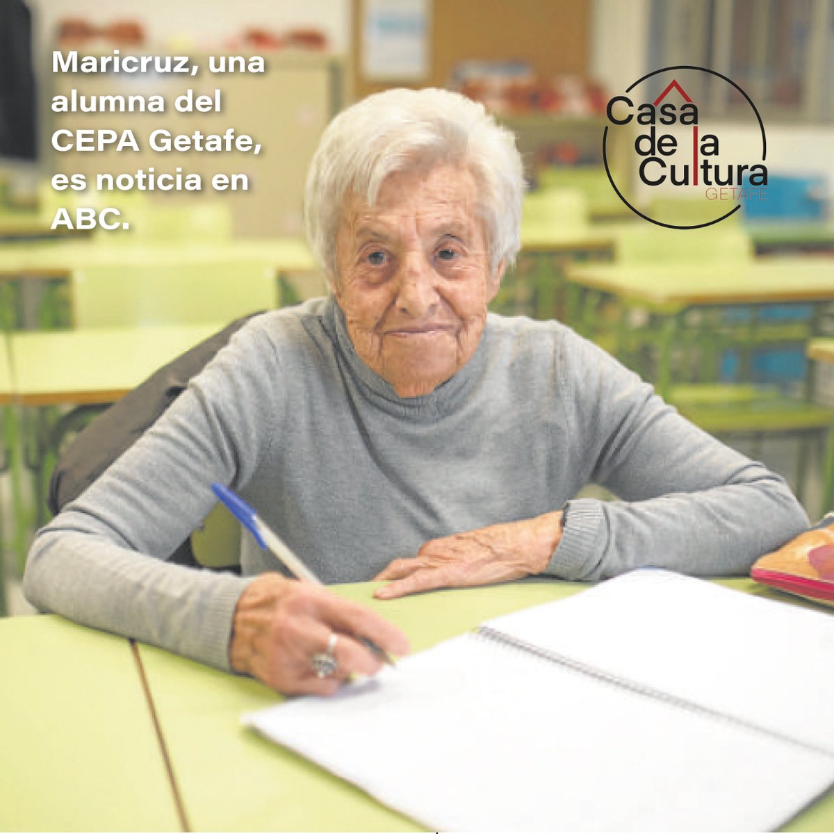 CEPA_Getafe's tweet photo. Mari Cruz, una alumna del CEPA Casa de la Cultura de 92 años, es entrevistada por ABC. Domingo 4 de diciembre 2022.

#cepagetafe #educacióndeadultos #CEPA #Getafe #prensa #ABC https://t.co/4hmKmBPFsC