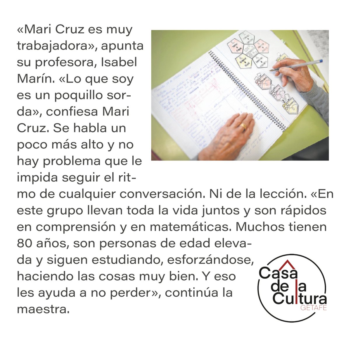 CEPA_Getafe's tweet photo. Mari Cruz, una alumna del CEPA Casa de la Cultura de 92 años, es entrevistada por ABC. Domingo 4 de diciembre 2022.

#cepagetafe #educacióndeadultos #CEPA #Getafe #prensa #ABC https://t.co/4hmKmBPFsC