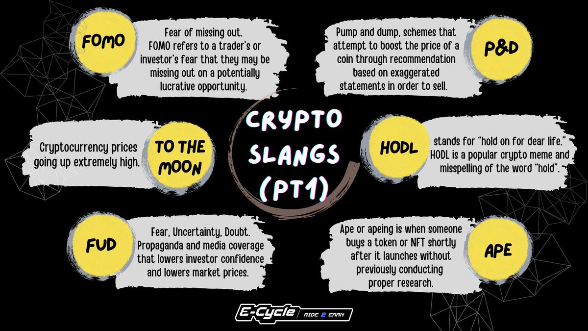 [𝗖𝗥𝗬𝗣𝗧𝗢 𝟭𝟬𝟭]
📝Kindly note these common terms, crypto beginners 🤍

---
🔗Check out and follow us on: linktr.ee/ecycle.life
#ecycle #Ecycle #crypto #cryptocurrency #slangs #trading #terms #blockchain #NFT #rideandearn #socialfi #lifestyle #nfts