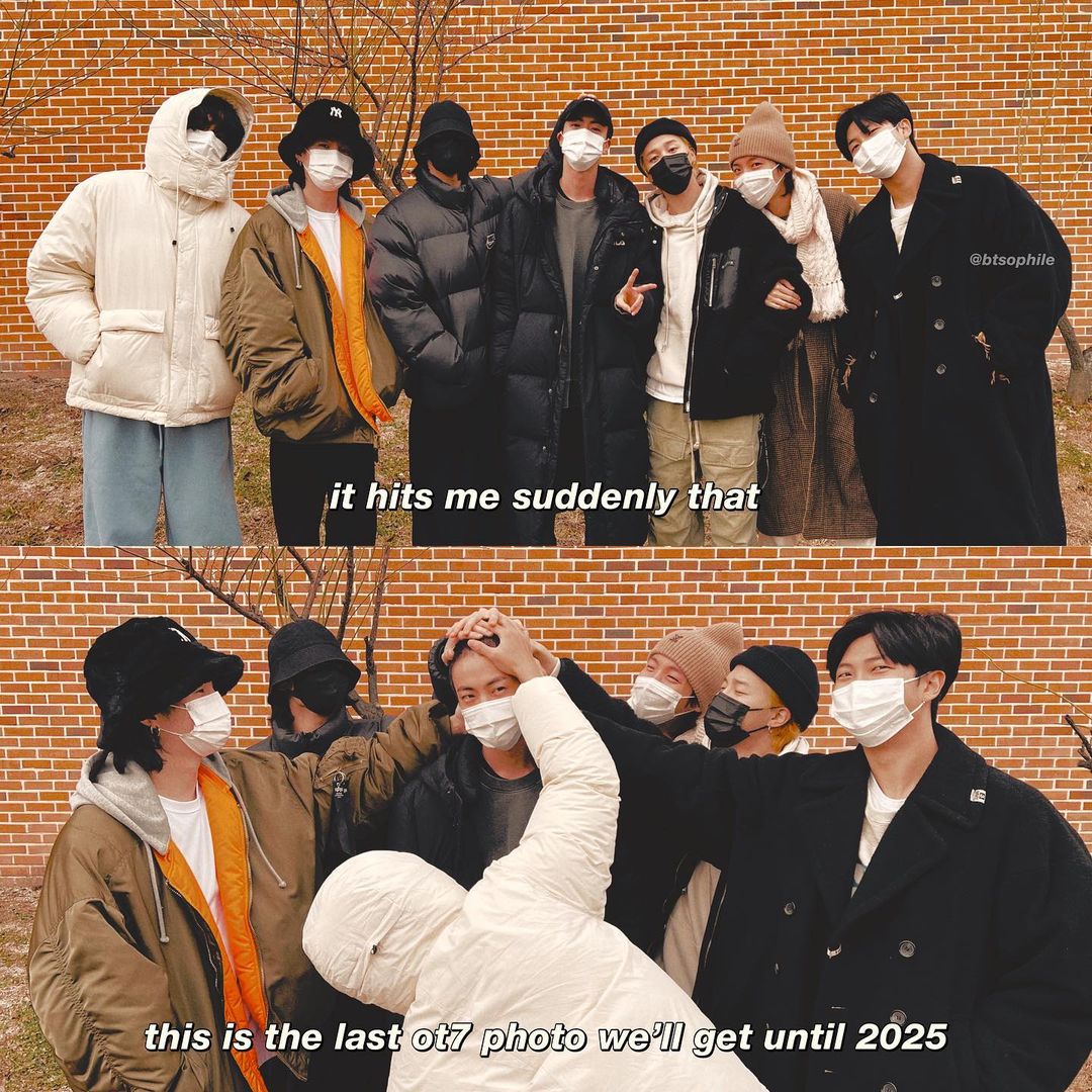 Kavindyabandar1's tweet photo. 😭💜 we will wait for you no matter what happens..we will pray for you..i hope you will receive the best life in the camp too. I hope you will feel warmth even in the snowy season. Serve well and come back safely. #Kimseokjin #weloveyoujin till 2025 this is the last group photo🥺 https://t.co/itoKmCbvJB