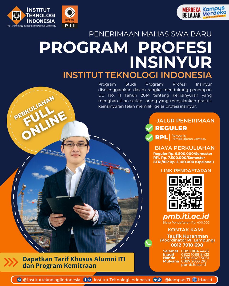 Bagi alumni ITI atau alumni S1 Teknik manapun yang ingin melanjutkan ke Program Profesi Insinyur yuk daftar di pmb.iti.ac.id
