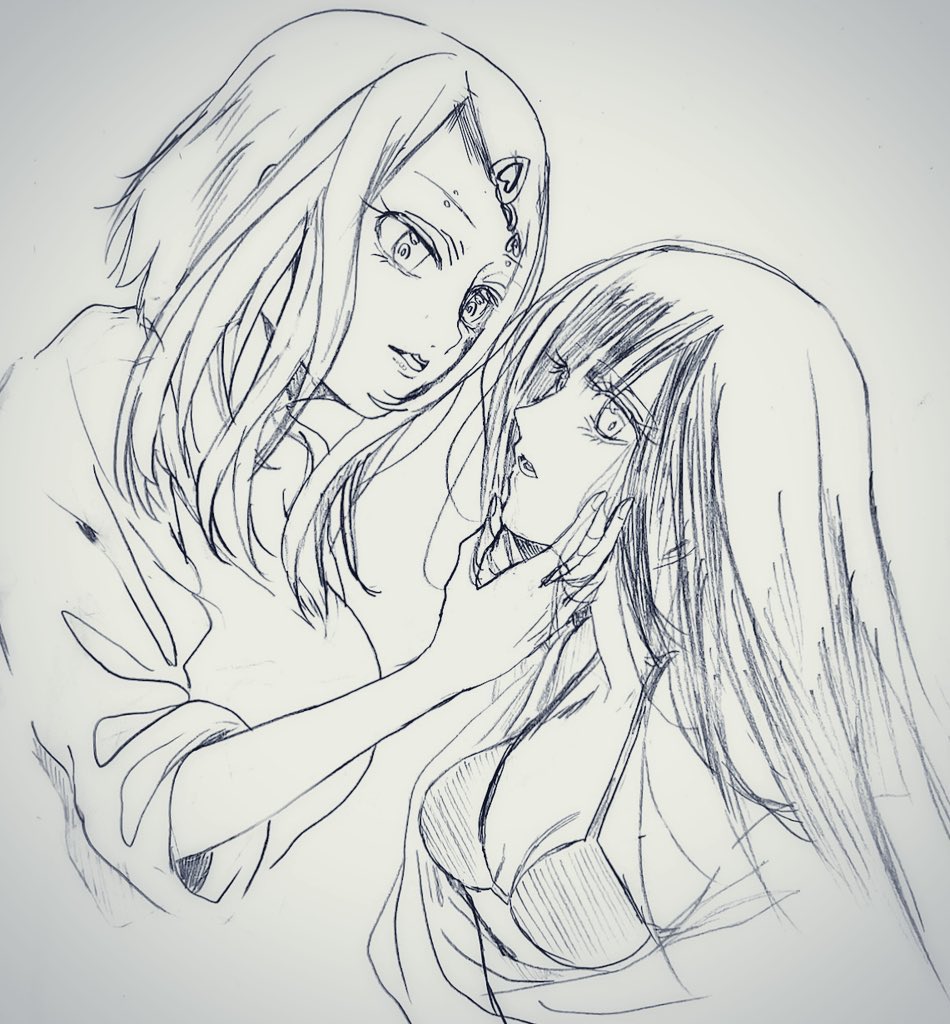 #創作百合
#百合

設定…
左が義姉・桃鈴音(とうすずね)、右が義妹・赤黒菜(せきくろな)です🍑🍁二人とも分け目間違えた…汗 