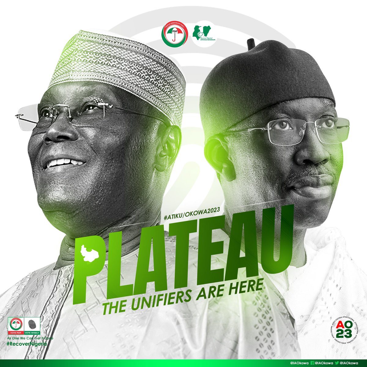 IAOkowa's tweet photo. Today, we are bringing the #RecoveryMessage to the Home of Peace and Tourism. Today, we will #RecoverPlateau at the #JosPDPRally!
#RecoverNigeria https://t.co/cUat6GZoMt
