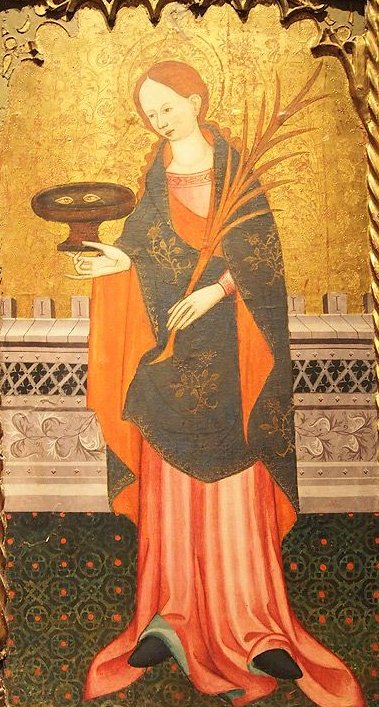 bisbatgirona's tweet photo. 😇 #Santoral 13/12/22: Antíoc, Autbert, Auxenci, Eustraci, Orestes, Llúcia (patrona de la vista i de les #modistes, #oculistes, #òptics, #tapissers, i #matalassers -a la imatge-), Otília. https://t.co/nuohG83ab8