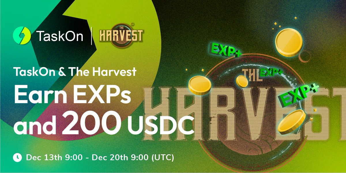 taskonxyz's tweet photo. 🎉#TaskOn x @TheHarvestGame, a fresh new take on #Hero Shooters, team up for a $200 $USDC #giveaway!

🎁$200 $USDC + #TaskOn #EXPs
⏰Dec 13th 9:00 - Dec 20th 9:00 (UTC)
 
✅Complete simple tasks to WIN BIG reward ⬇ 
🌟https://t.co/oTVreF3J9A https://t.co/zO1lJwPiaJ