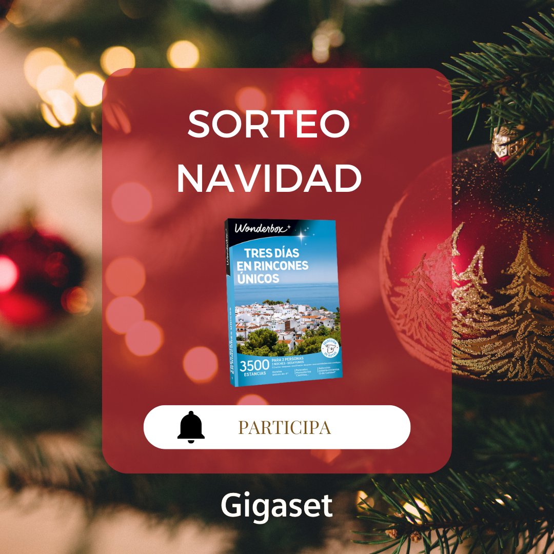 🔥¡SORTEAZO DE NAVIDAD!🔥

¿Cómo participar? 👇

✅ Sigue a <a href="/GigasetES/">Gigaset España</a>
✅ Haz RT con el #TuNavidadGigaset

🎁 Caja regalo #WonderBox para 2 personas de 2 noches + desayunos 

¡𝗣𝗔𝗥𝗧𝗜𝗖𝗜𝗣𝗔 𝗬 𝗚𝗔𝗡𝗔 hasta el 20/12!

➡️BBLL bit.ly/3BwjSDp
