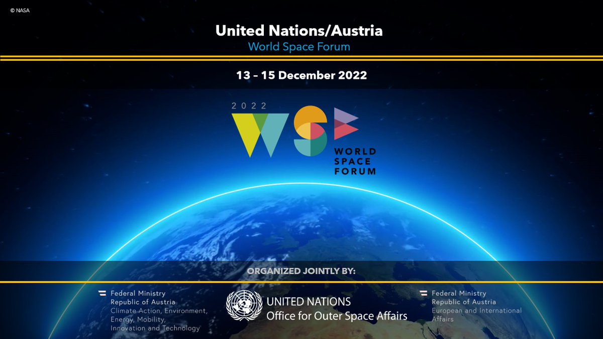 The #WorldSpaceForum 2022 launches now🚀! 

#UNOOSA welcomes all the speakers &amp; participants as the #space community gathers to exchange on Sustainability in Space🛰️ for Sustainability on Earth🌍. 

We look forward to having you with us over the next 3️⃣ days🤝!
