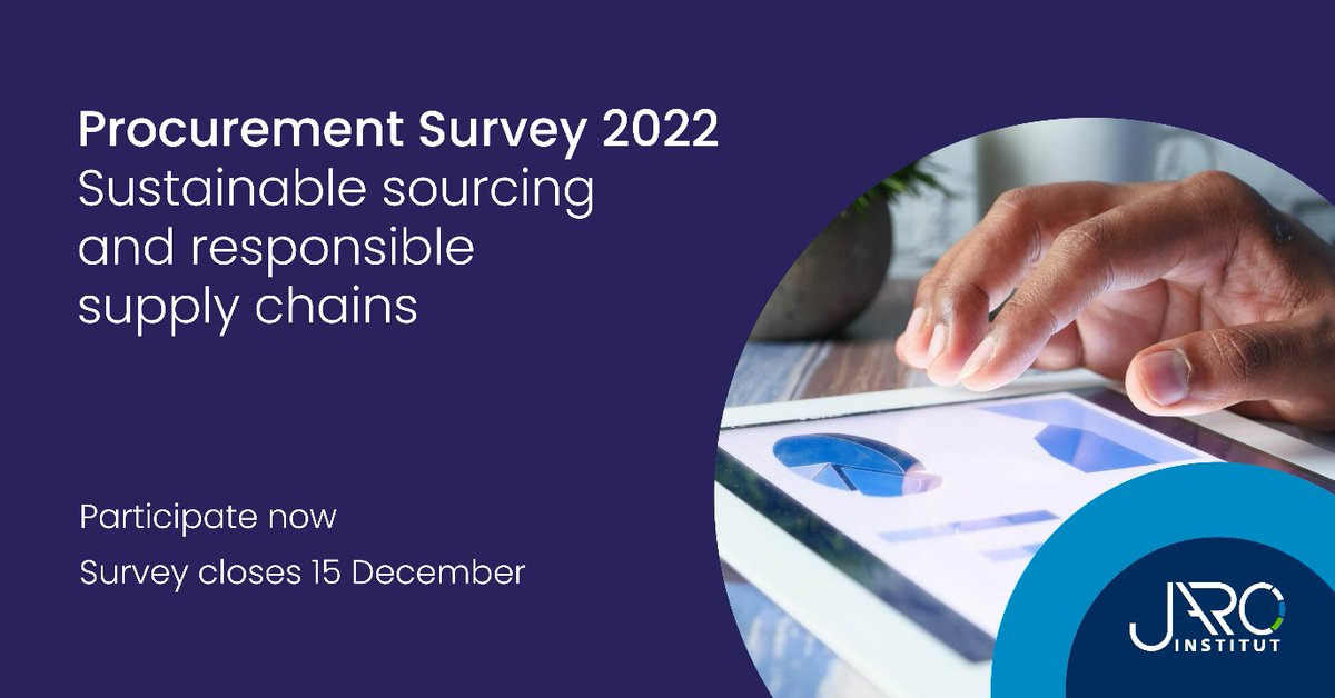 Have your say: How important is #sustainable #procurement and responsible #supplychains to your business? We're supporting a survey by the JARO Institute for Sustainability & Digitalisation and study partner @cipsnews. Don't miss out. Deadline 15 Dec. ✍️ bit.ly/3UWKJjj