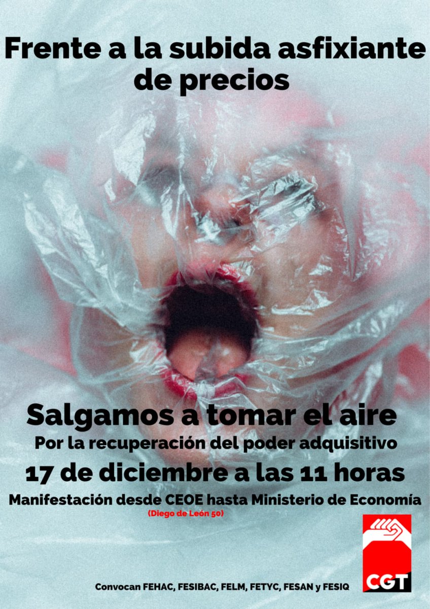 CGTBarcelona's tweet photo. La @CGT toma las calles contra la subida asfixiante de precios el próximo #17DTodasALaCalle #17DContraSubidaPrecios 
@sanchezcastejon @NadiaCalvino @Yolanda_Diaz_ @joseluisescriva https://t.co/24yzGuqOXh