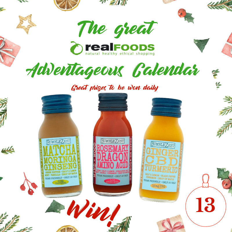 realfoods_uk's tweet photo. 🎄 Adventageous Calendar 🎄 

Day 13: We are giving you the chance to #WIN a healthy boost in a bottle with these @BumbleZest vegan and gluten-free drinks. 

Simply follow us both &amp; RT to enter. Also open on FB &amp; IG. #Giveaway closes midnight tonight 13/12. UK only. #Competition https://t.co/vcs9or3l44