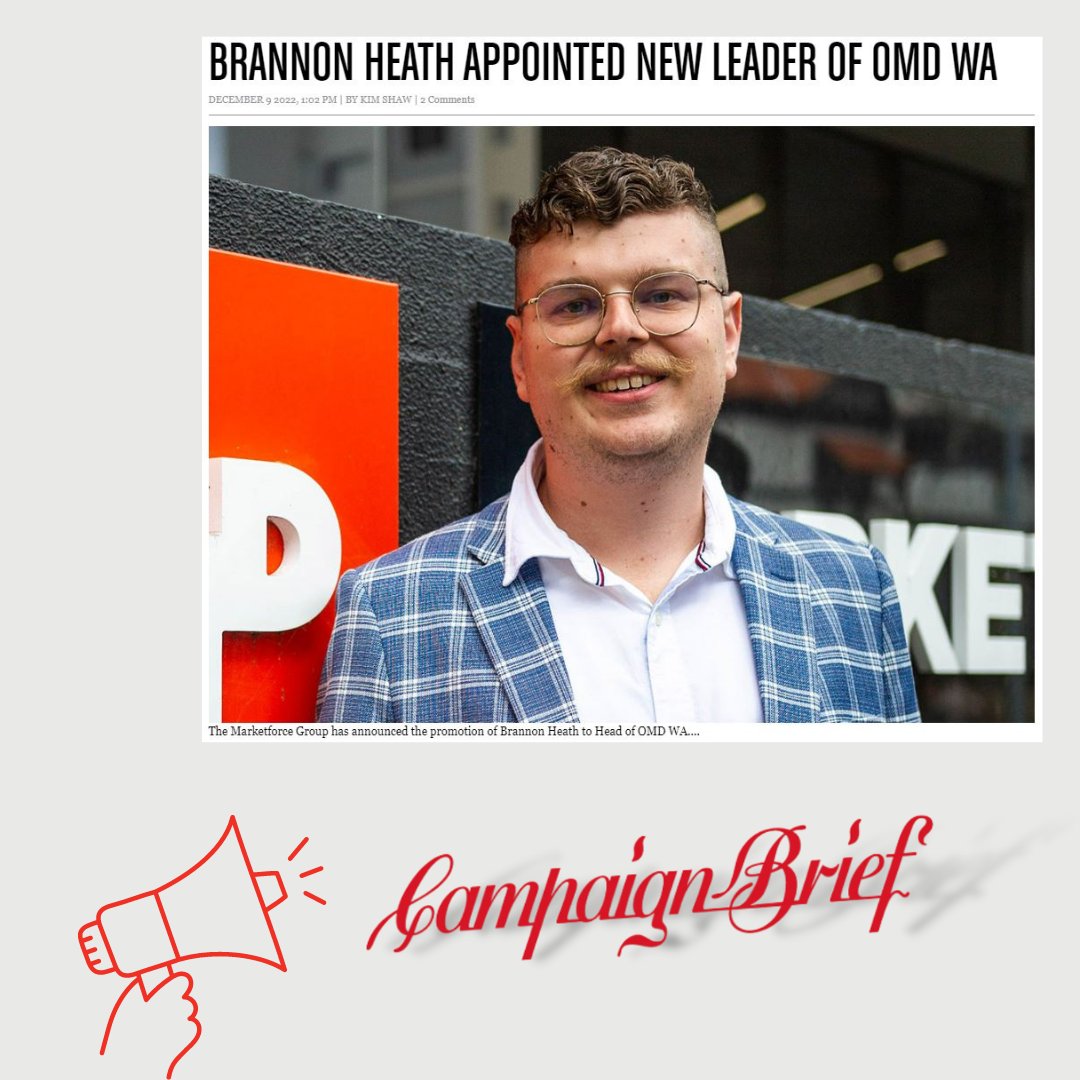 OMDWA's tweet photo. Big news to be read on Campaign Brief WA! @mktforce has appointed Brannon Heath as the new leader for OMD WA! https://t.co/iQhAEjSZ71 https://t.co/DcijyC7Vn7