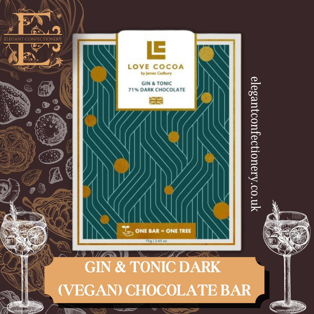 ElegantConfec's tweet photo. Gin &amp; Tonic Dark (Vegan) Chocolate Bar

This one is for the Gin LOVERS! 🍸
Visit the link below to find where you can get yours, you won’t regret it:
https://t.co/6XRUZJiYKk

#ElegantConfectionery #Darkchocolate #GinandTonic #Vegan #Vegetarian #Alcoholfree https://t.co/fx60LoHfTT