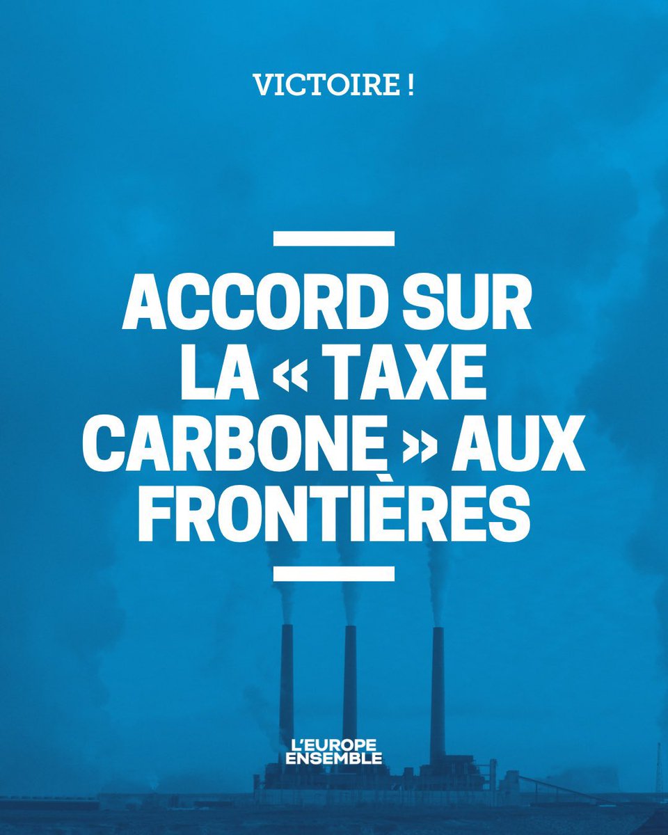 🇪🇺 L'#UE en actes ! La taxe carbone aux frontières, votée au Parlement pendant la #PFUE, a été adoptée cette nuit par l'ensemble des institutions de l'#UE. Un accord historique pour le climat. #Ensemble nous avançons.