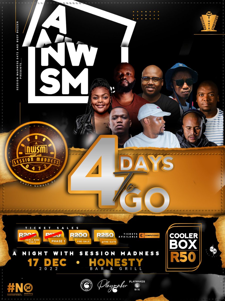 SessionMadness's tweet image. Not to be missed 🔥 🔥 🔥 fire line-up with the current SA on pick Soulful &amp;amp; Deep House spinners @KnightSA89_ @Fatso_Mpyatona @TimAdeep @beat_soul_88 @LebtoniQ_Polopo @UMngomezulu_ @GuguMoloantoa

Online Purchase Link: computicket-boxoffice.com/e/a-night-with…