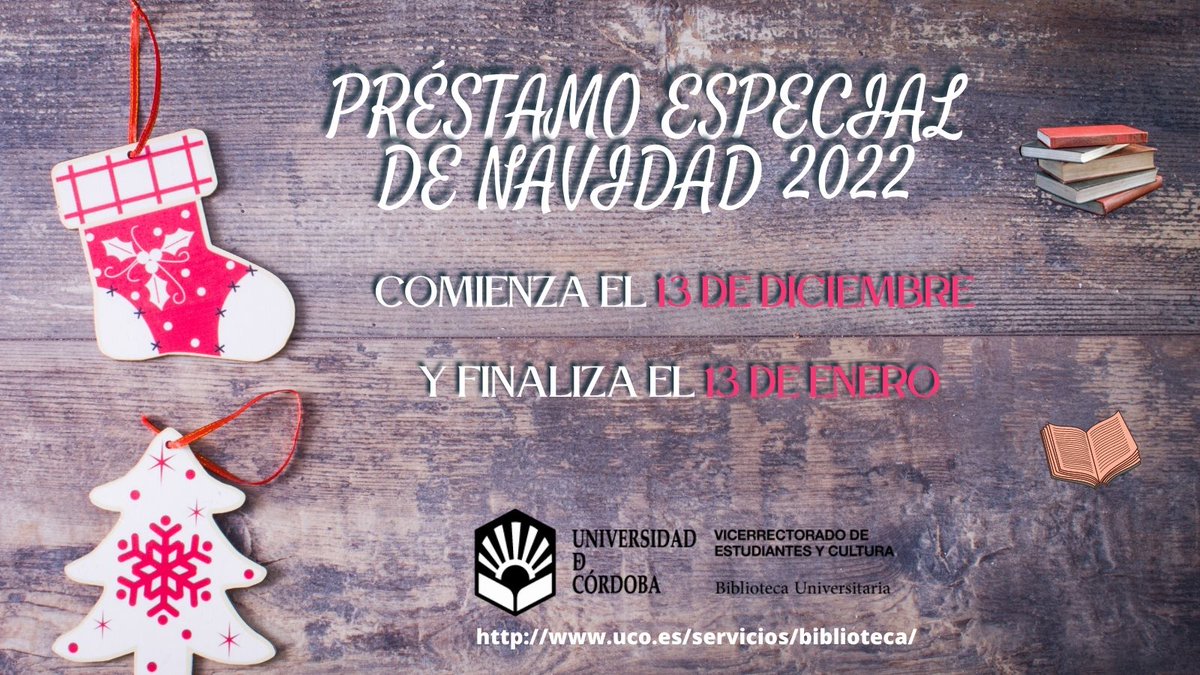 🎄𝑷𝑹𝑬́𝑺𝑻𝑨𝑴𝑶 𝑬𝑺𝑷𝑬𝑪𝑰𝑨𝑳 𝑫𝑬 𝑵𝑨𝑽𝑰𝑫𝑨𝑫🎄

Desde hoy, los materiales que te lleves en préstamo de la <a href="/Buco_es/">Biblioteca de la UCO</a>, puedes devolverlos el 13 de enero, o antes si no los necesitas😉

 <a href="/Univcordoba/">Universidad Córdoba</a>