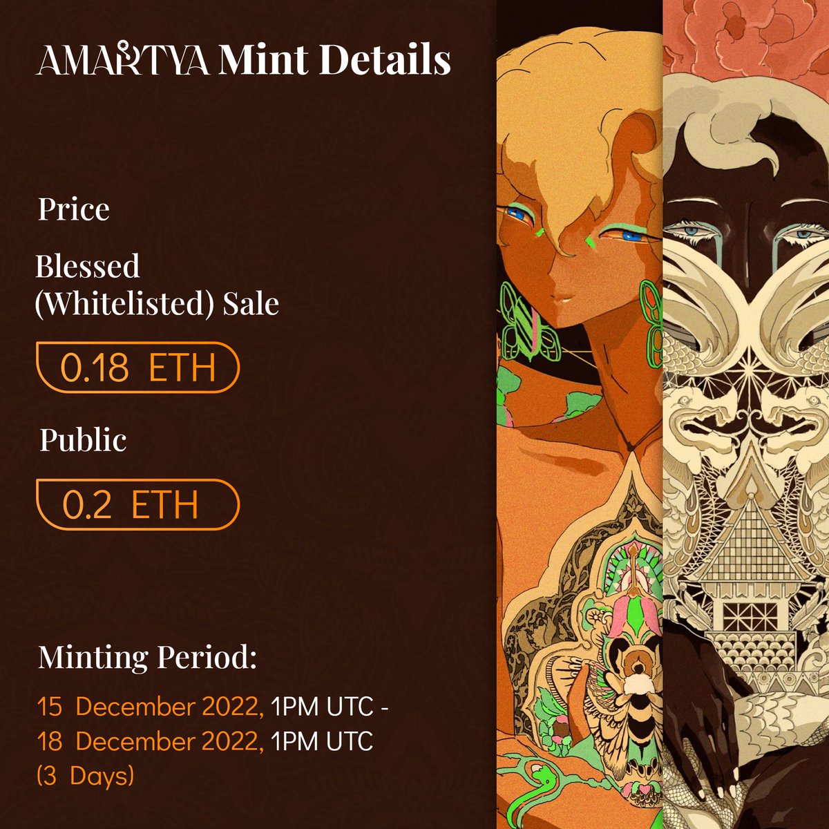 Blessed souls (WL) have their own place in Amartya's heart. But it doesn’t mean that others can't; just need to put in more effort than the Blessed ones.
The chance to meet Amartya will only last for 3 days. After that, the minting will be postponed until the next announcement.