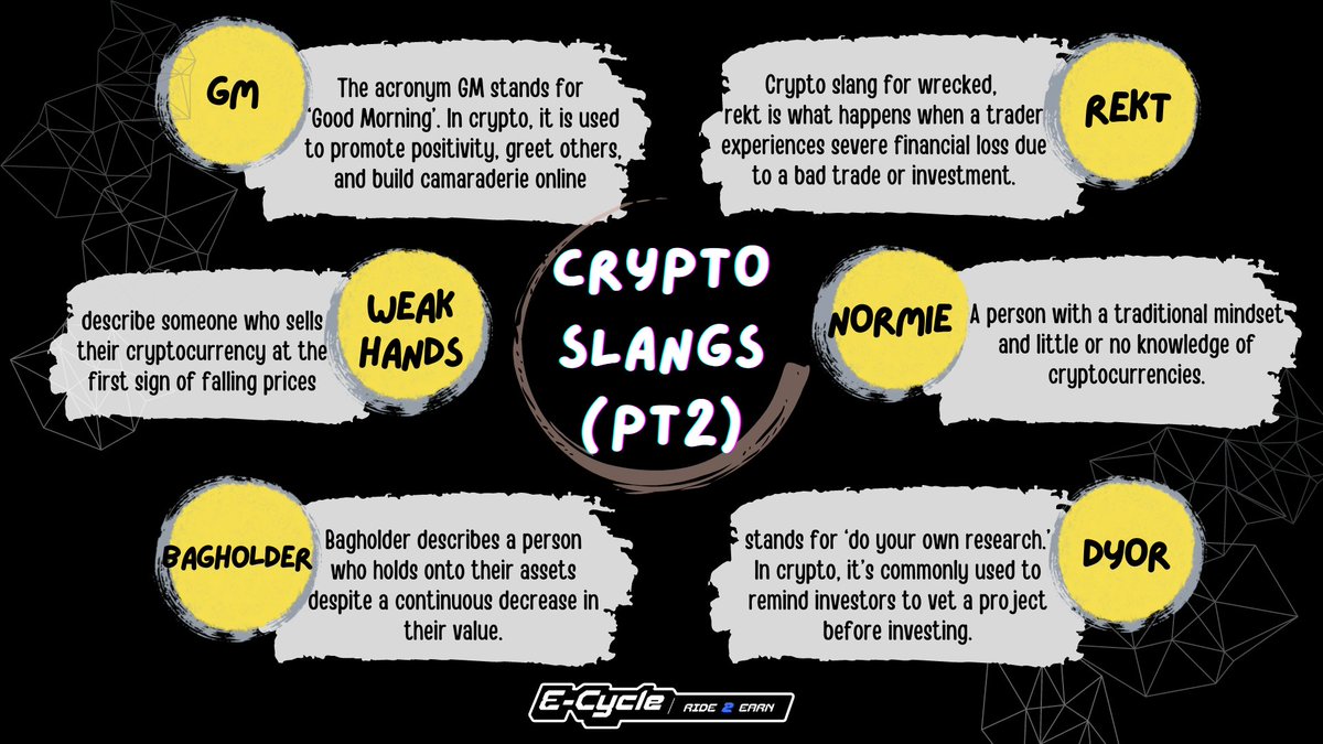 [𝗖𝗥𝗬𝗣𝗧𝗢 𝟭𝟬𝟭]
GM E-Cycle Fam ☕️

---
🌳 linktr.ee/ecycle.life 🌳
#ecycle #Ecycle #crypto #cryptocurrency #slangs #trading #terms #blockchain #NFT #rideandearn #socialfi #lifestyle #nfts