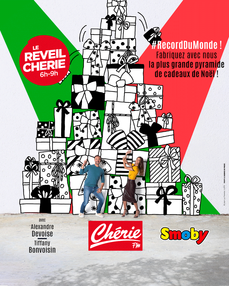 radiocheriefm's tweet photo. Vendredi, le #RéveilChérie sera en direct du Jura, depuis le showroom Smoby, pour… BATTRE UN RECORD DU MONDE ➡️ Celui de la plus grande pyramide de cadeaux de l’Histoire 🎁
#Smoby, le plus grand fabricant de jouets français pour tous les enfants 🧸 https://t.co/iVwFlkHhYJ