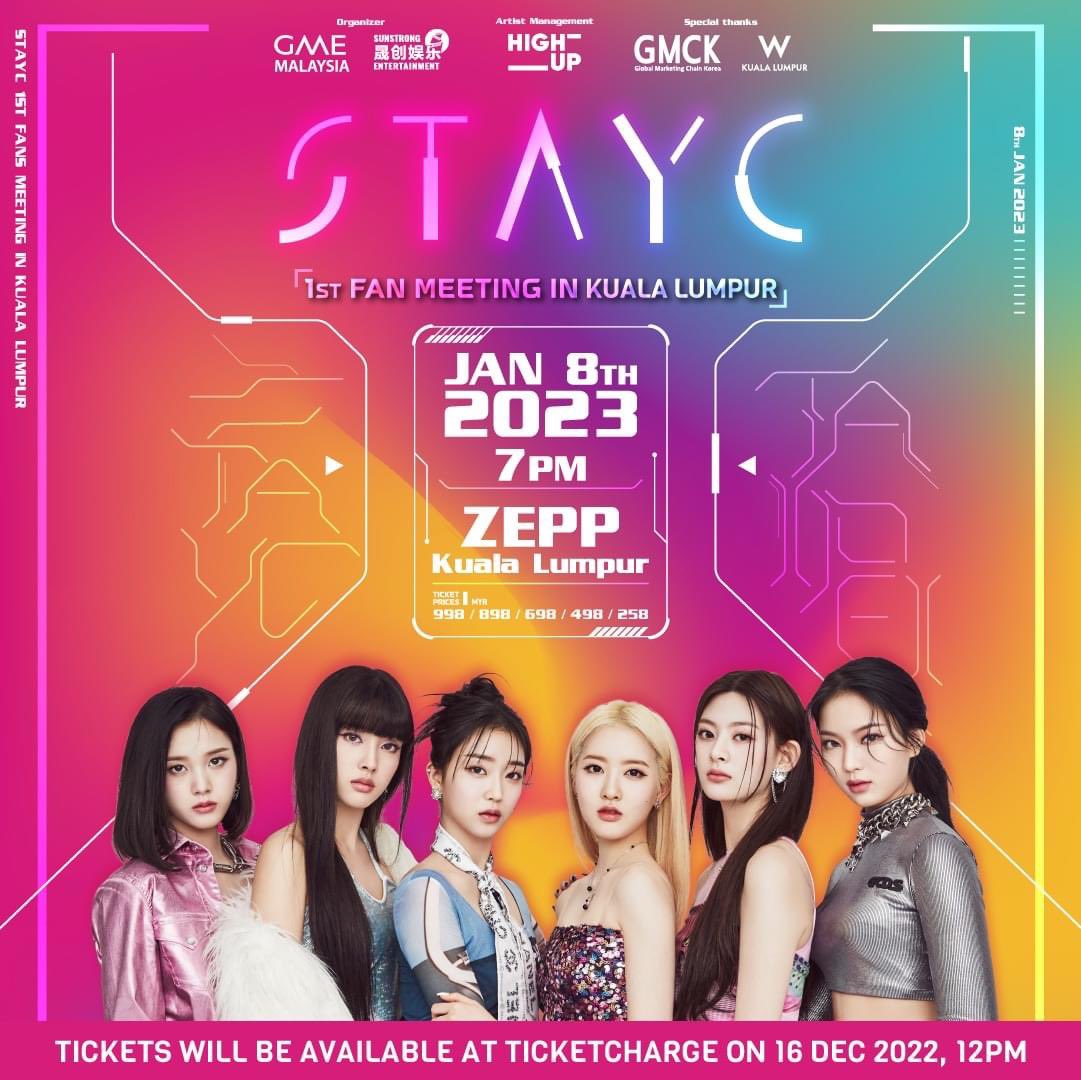 goKPOP's tweet photo. [🇲🇾] Mark your calendar! Cause StayC will be coming to Malaysia 🥳

📅 8 Jan 2023 (Sun)
⏰ 7pm
📍Zepp KL

🎫 RM998, RM898, RM698, RM498, RM258

Available on @MYTicketCharge on 16 Dec 2022, 12pm

#STAYC #스테이씨 https://t.co/CzH8SYjPIZ