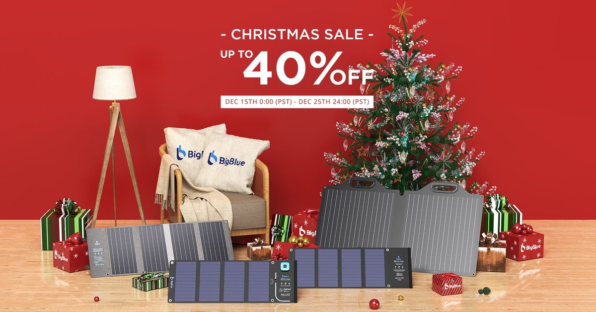 🎄BigBlue Christmas Sale🎊
Solarpowa100 (24V &amp; 19.8V)
🎊$199.99   $40 OFF   $159.99
👉: bigblue-tech.com/.../bigblue-so…...
BigBlue 36W Solar Panel:
🎊$109.99   30% OFF   $76.99
👉: bigblue-tech.com/.../solarpowa-…...
BigBlue 28W Solar Panel
🎊$99.99   40% OFF   $59.99
👉: bigblue-tech.com/products/28w-s…