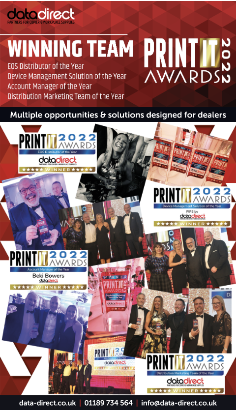 Celebrations &amp; wonderful recognition at last week's <a href="/PrintITReseller/">PRINT.IT Reseller</a> Awards 2022.
A huge THANK YOU to our customers, suppliers, partners, colleagues &amp; friends.
Your votes counted &amp; we are truly humbled &amp; thankful.
#datadirect #awards2022 #distributor #toner