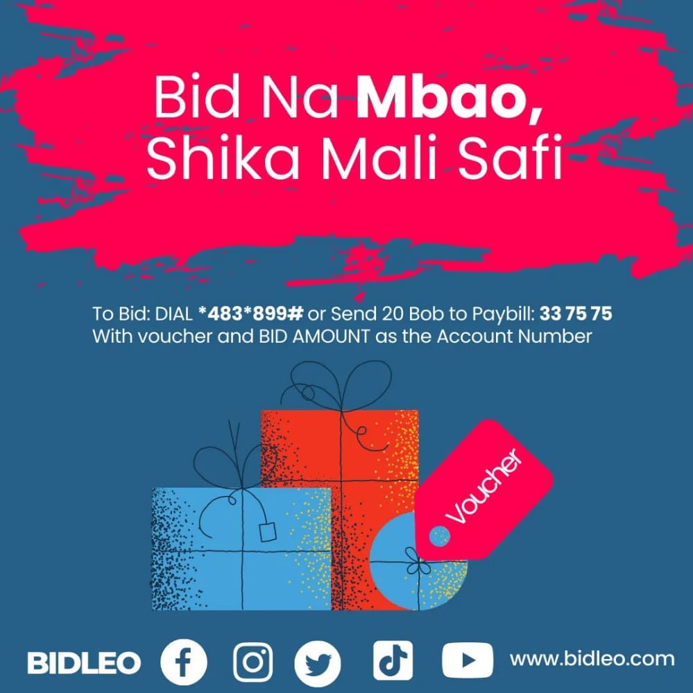 🗣MKUU 🗣️ 

Krisi iko around the corner,
Kshs. 100,000 voucher imeiva 💯

Ni Simple 👏
Dial *483*899# or send 20 Bob to Paybill 33 75 75 with item and bid amount as the account number.

You can also bid online at👉 bidleo.com
#BiNiLeo  #Bidleo