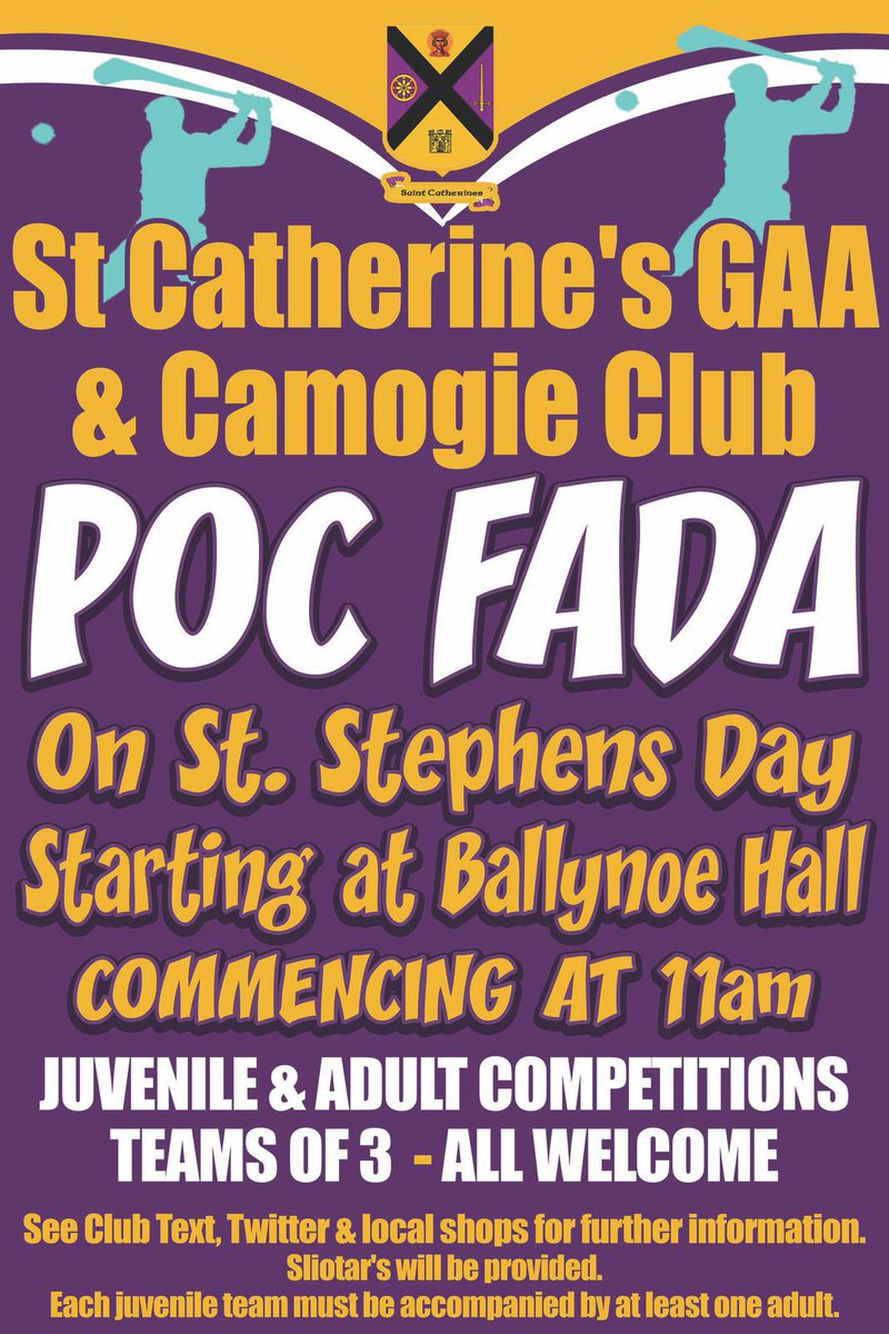 Our annual Poc Fada returns on St Stephen’s Day at 11am starting from Ballynoe Hall. This years event will be run in memory of former Uachtarán Cumann Naomh Caitríonaigh and club stalwart, Dick Morrison who sadly passed away in January. More event details to come later this week