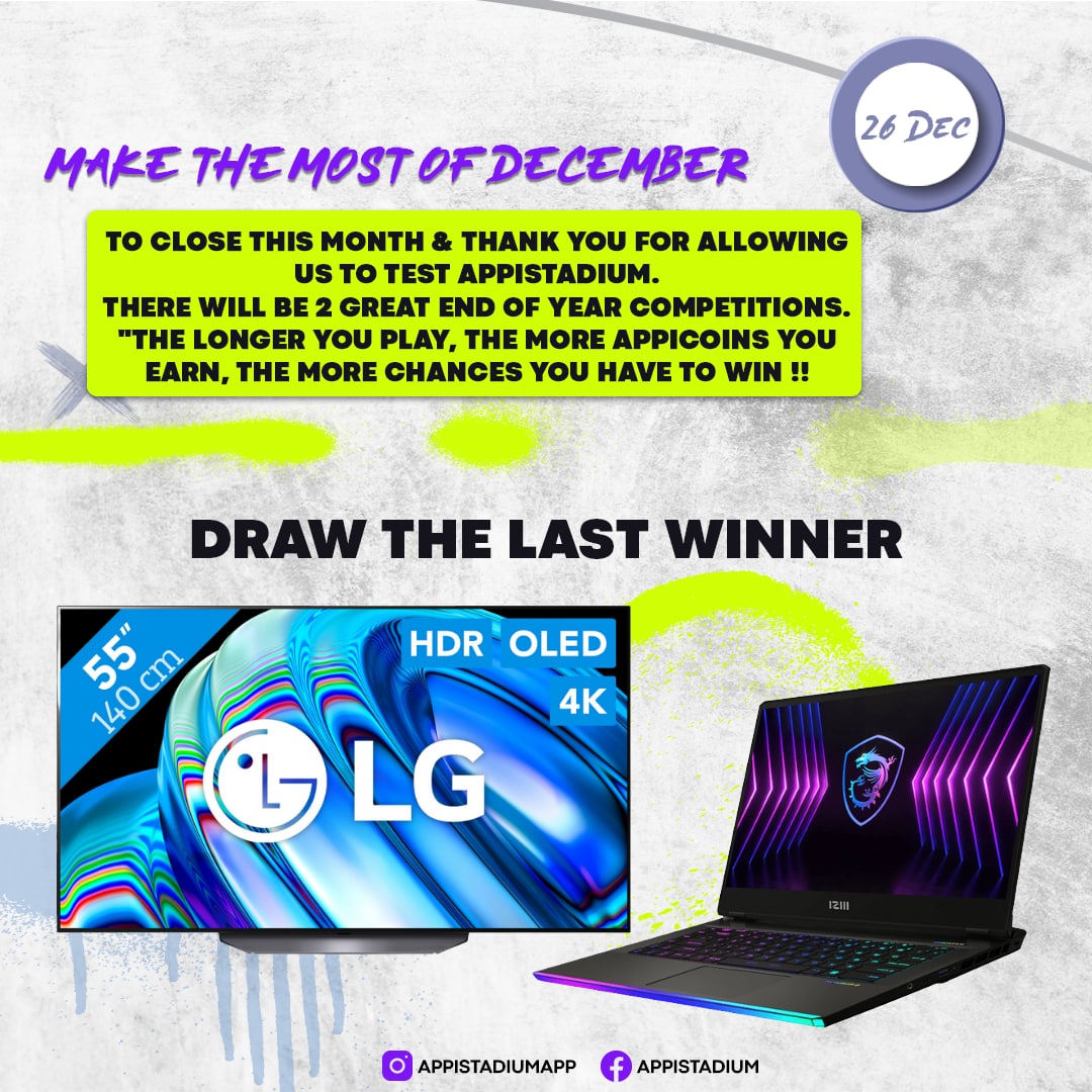 AppistadiumApp's tweet photo. Two new competitions are in the app until 19 December!

Bet the AppiCoins you've accumulated in the two new competitions for a chance to win a Nintendo Switch Oled or a Samsung Galaxy Watch4 connected watch! 🎁

In January, AppiStadium will officially launch to professional clubs https://t.co/nws7WThVDk