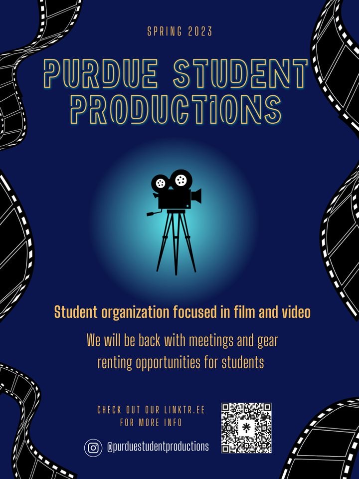 FVSPurdue's tweet photo. The Purdue Student Production student organization is returning in the Spring 2023 with great networking opportunities for #FVSBoilers and exclusive gear rentals. Be sure to check out this organization after the winter break! https://t.co/eKrWgW5pNN #FVSPurdue @PurdueLibArts https://t.co/vCwcFBjXiB