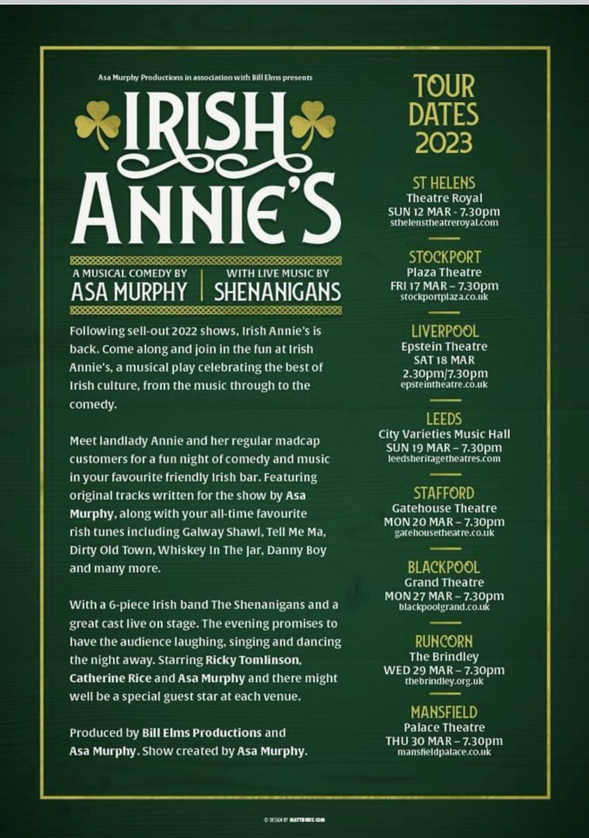 We are back in 2023 all the UK Dates plus very special guests Irish Annies the hit comedy musical 🇮🇪be quick it’s selling fast ❤️🎶