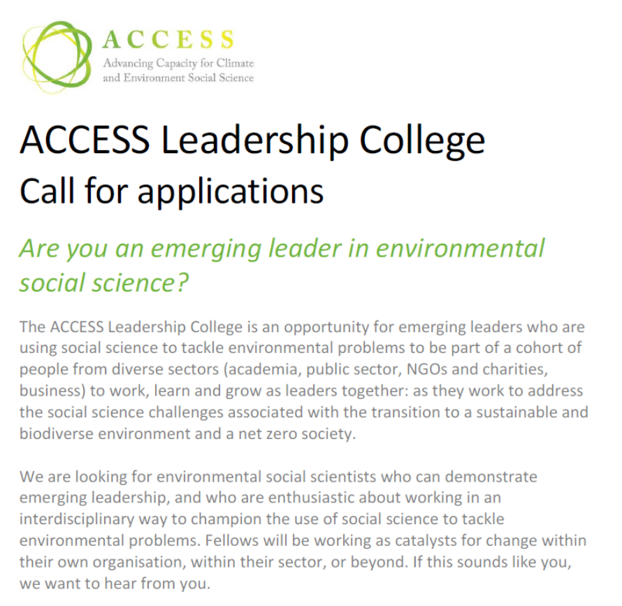 Dr Pamela Buchan (@asterinidae) on Twitter photo Have a look at this great new project from <a href="/_ACCESSnetwork/">ACCESS Network</a> to develop a network of environmental leaders from across sectors. Deadline to apply is this Friday, 16th Dec, 4pm.
Find out more here: greenfutures.exeter.ac.uk/access/access-…
Please share! Have a look at this great new project from <a href="/_ACCESSnetwork/">ACCESS Network</a> to develop a network of environmental leaders from across sectors. Deadline to apply is this Friday, 16th Dec, 4pm.
Find out more here: greenfutures.exeter.ac.uk/access/access-…
Please share!