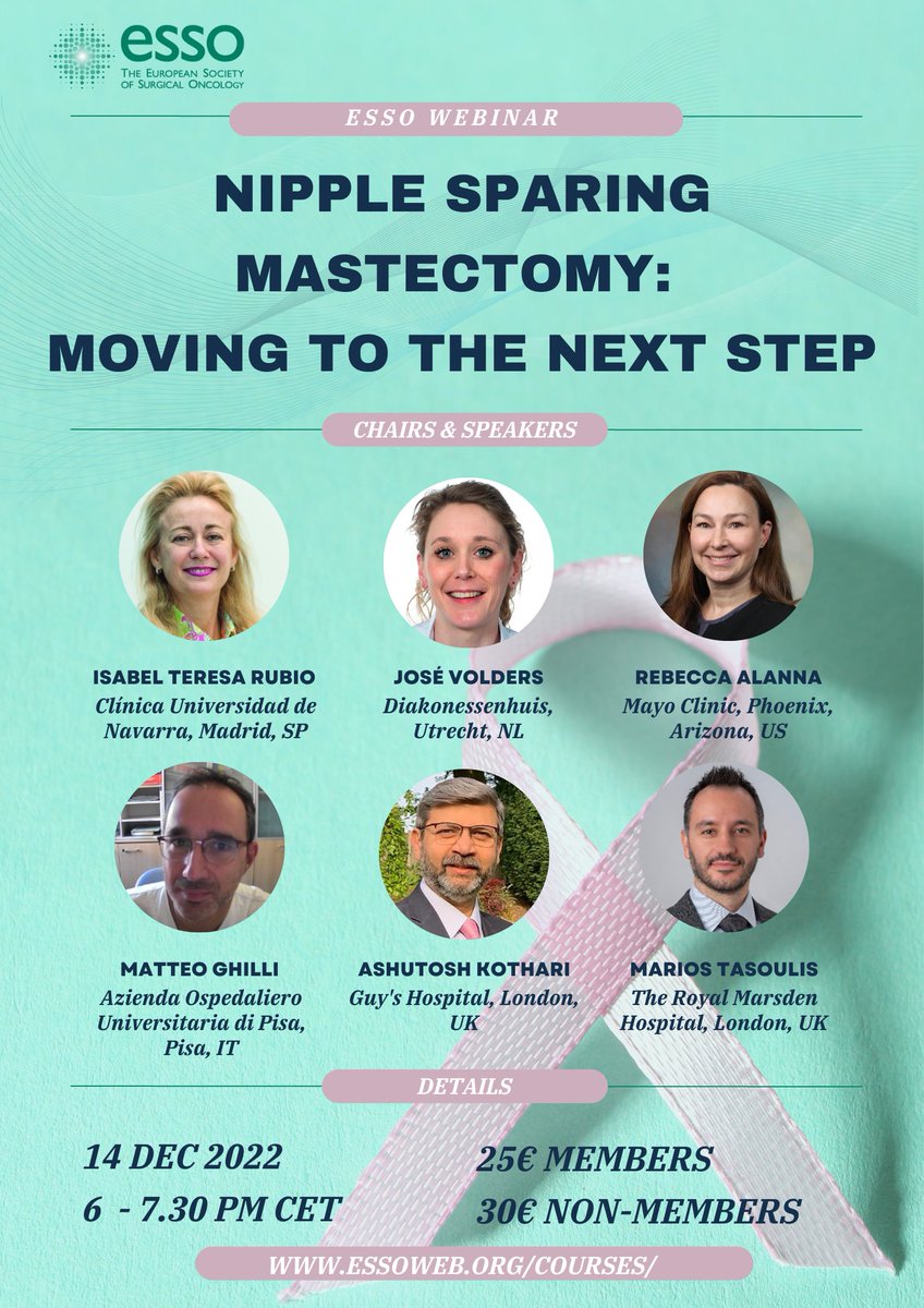 European Society of Surgical Oncology (ESSO) (@essonews) on Twitter photo TOMORROW ➡️ #NippleSparingMastectomy webinar
🗣️ <a href="/itrisabel/">IR</a> Jose Volders, Rebecca Alanna, Matteo Ghilli, Ashutosh Kothari, <a href="/marios_tasoulis/">Marios Konstantinos Tasoulis</a>
🔗essoweb.org/courses/esso-w…
<a href="/BreastMe4/">SoMe4Breast</a> <a href="/BreastCancer_UK/">Breast Cancer UK</a> <a href="/sbco_oficial/">Sociedade Brasileira de Cirurgia Oncológica (SBCO)</a> <a href="/BASO_ACS/">BASO~The Association for Cancer Surgery</a> <a href="/operarelcancer/">SEOQ | Los cirujanos del cáncer #operarelcancer</a> #NSM #ESSOwebinars <a href="/royalmarsdenNHS/">The Royal Marsden NHS Foundation Trust</a> TOMORROW ➡️ #NippleSparingMastectomy webinar
🗣️ <a href="/itrisabel/">IR</a> Jose Volders, Rebecca Alanna, Matteo Ghilli, Ashutosh Kothari, <a href="/marios_tasoulis/">Marios Konstantinos Tasoulis</a>
🔗essoweb.org/courses/esso-w…
<a href="/BreastMe4/">SoMe4Breast</a> <a href="/BreastCancer_UK/">Breast Cancer UK</a> <a href="/sbco_oficial/">Sociedade Brasileira de Cirurgia Oncológica (SBCO)</a> <a href="/BASO_ACS/">BASO~The Association for Cancer Surgery</a> <a href="/operarelcancer/">SEOQ | Los cirujanos del cáncer #operarelcancer</a> #NSM #ESSOwebinars <a href="/royalmarsdenNHS/">The Royal Marsden NHS Foundation Trust</a>