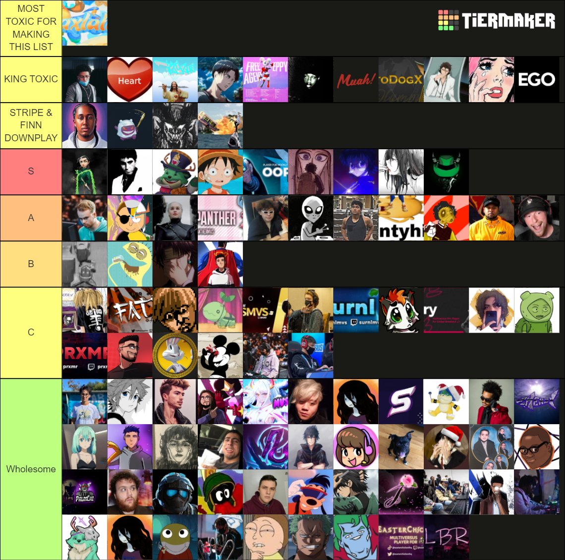 4 hours later it's finally finished, the first "Multiversus Toxic Players Tier List!" (95% of this tier list was decided by the help of my chat and there's no hate towards anyone on the list, and if you're not on the list I apologize!)