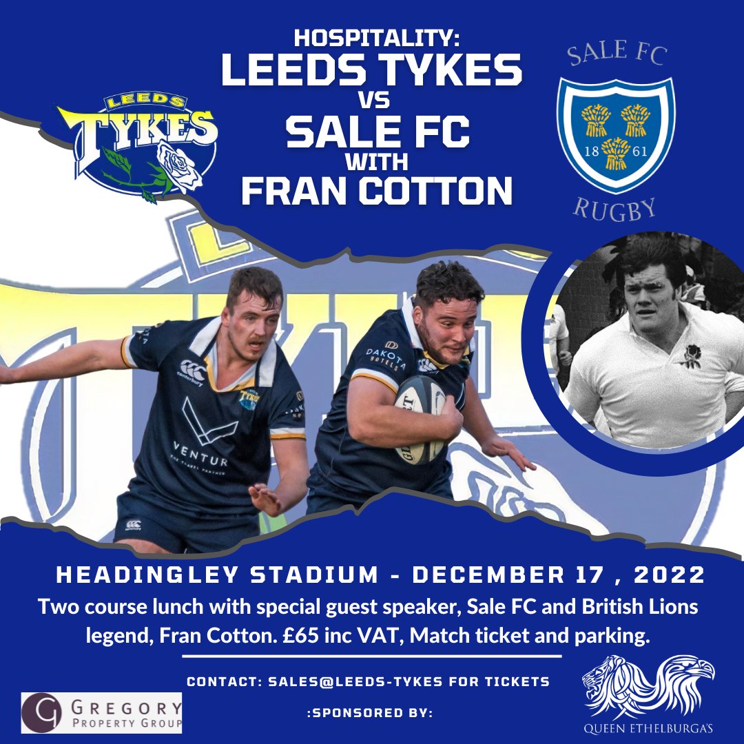 🏉 We’re counting down the days. 3 to go. Don’t miss out.
🆚 <a href="/SaleFC/">Sale FC Rugby</a>
📅 Saturday 17 December
🏟️ Headingley Stadium
🕑 1⃣4⃣:0⃣0⃣
🎟️ Adults £10, U16s £0
🍽️ Hospitality: lunch guest speaker Fran Cotton 
ℹ️  All the details &amp; how to book hospitality/tickets ⬇️
tinyurl.com/vx2wpbjz