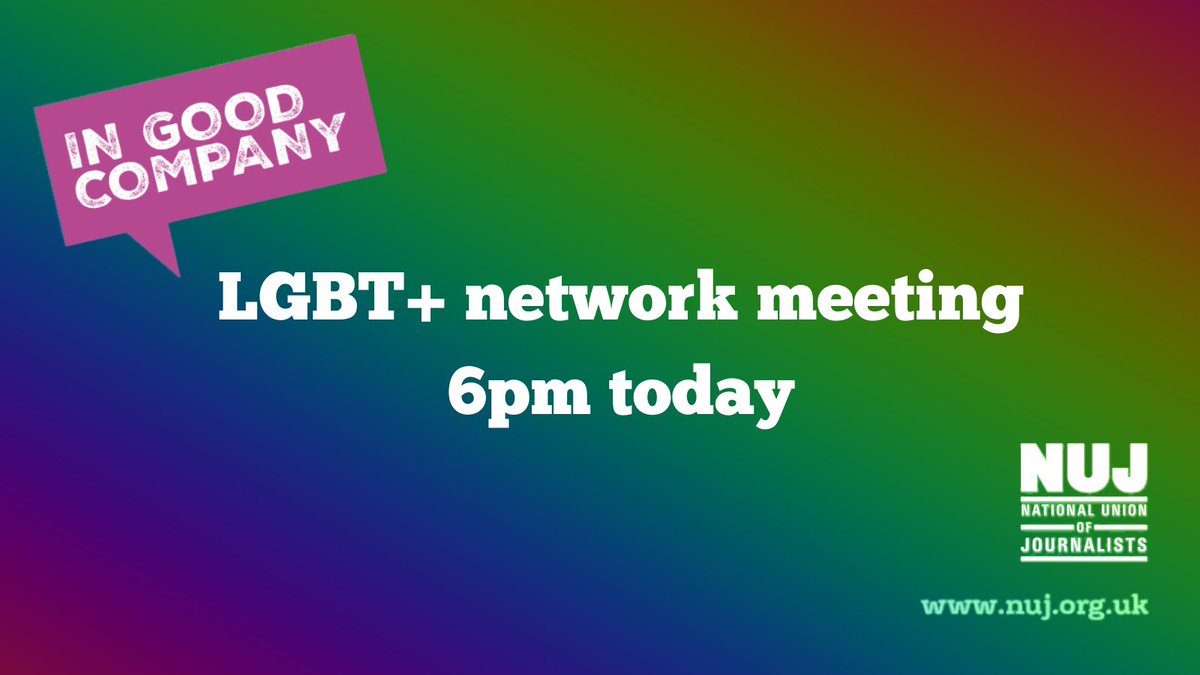 NUJWales's tweet photo. The @NUJofficial #LGBT+ network meets online at 6pm today. These are friendly and informal gatherings with a guest speaker and space for a general chat or to raise issues.
Get in touch with Campaigns via email or @HirstPhotos for more info. 🏳️‍🌈 https://t.co/YZONTB3cHI