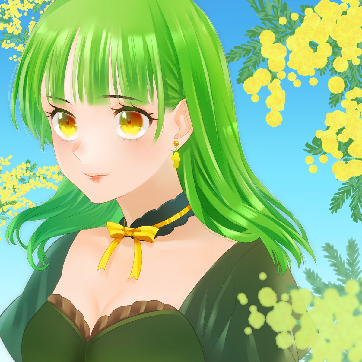 「#私の愛する春夏秋冬  春:ミモザの日 夏:水着絵 秋:ハロウィン 冬:クリスマ」|杏@7/12 OC立ち絵🐈‍⬛のイラスト
