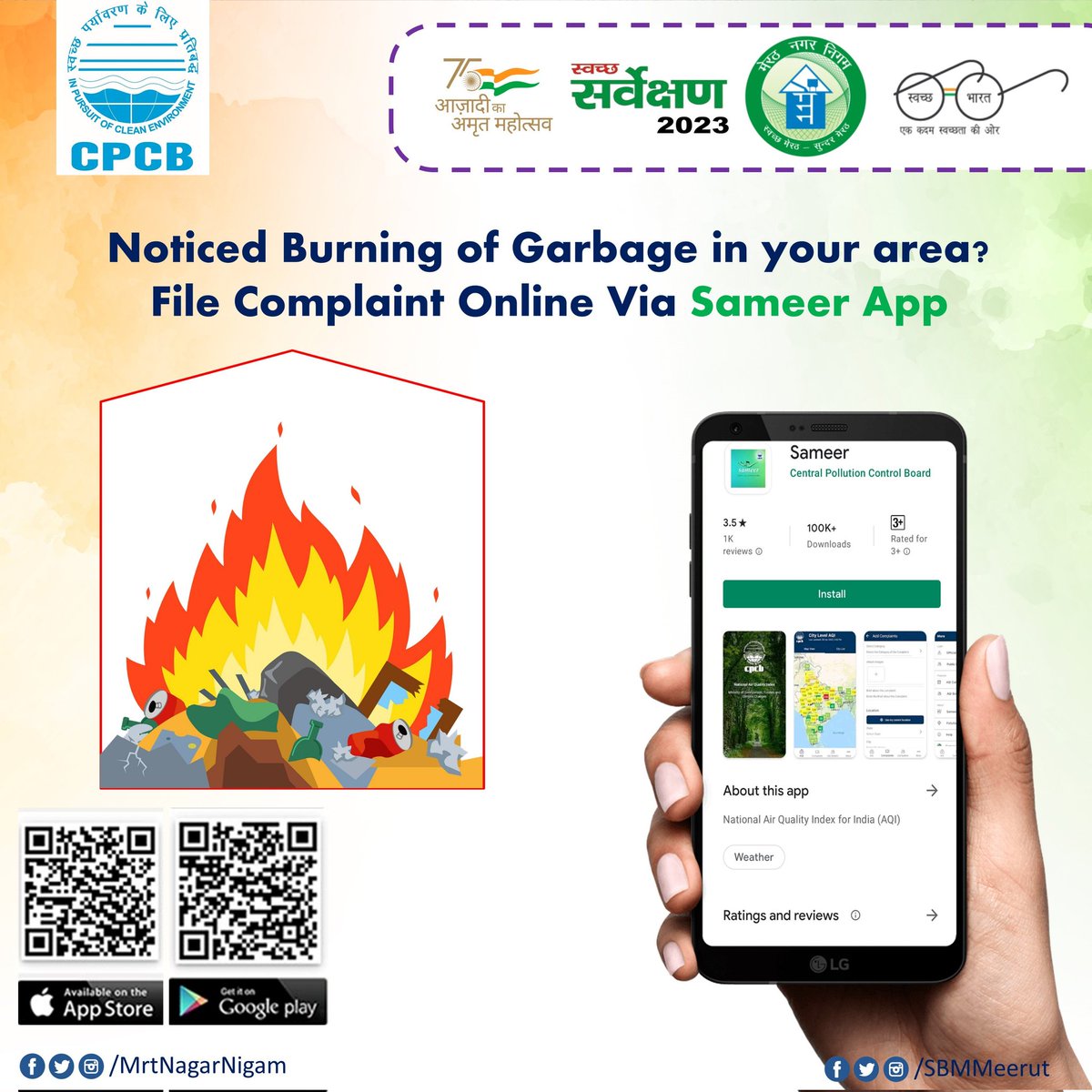 MrtNagarNigam's tweet photo. Noticed Burning of Garbage in your area?
File Complaint Online Via Sameer App
#PollutionFreeMeerut #DownloadSameerNow #GreenCity #PollutionFreeCity
#Sameer
@moefcc @cpcb_official
@pibindia
@mygovindia @SwachhBharatGov @NagarVikasUP https://t.co/ceinSyOXe4