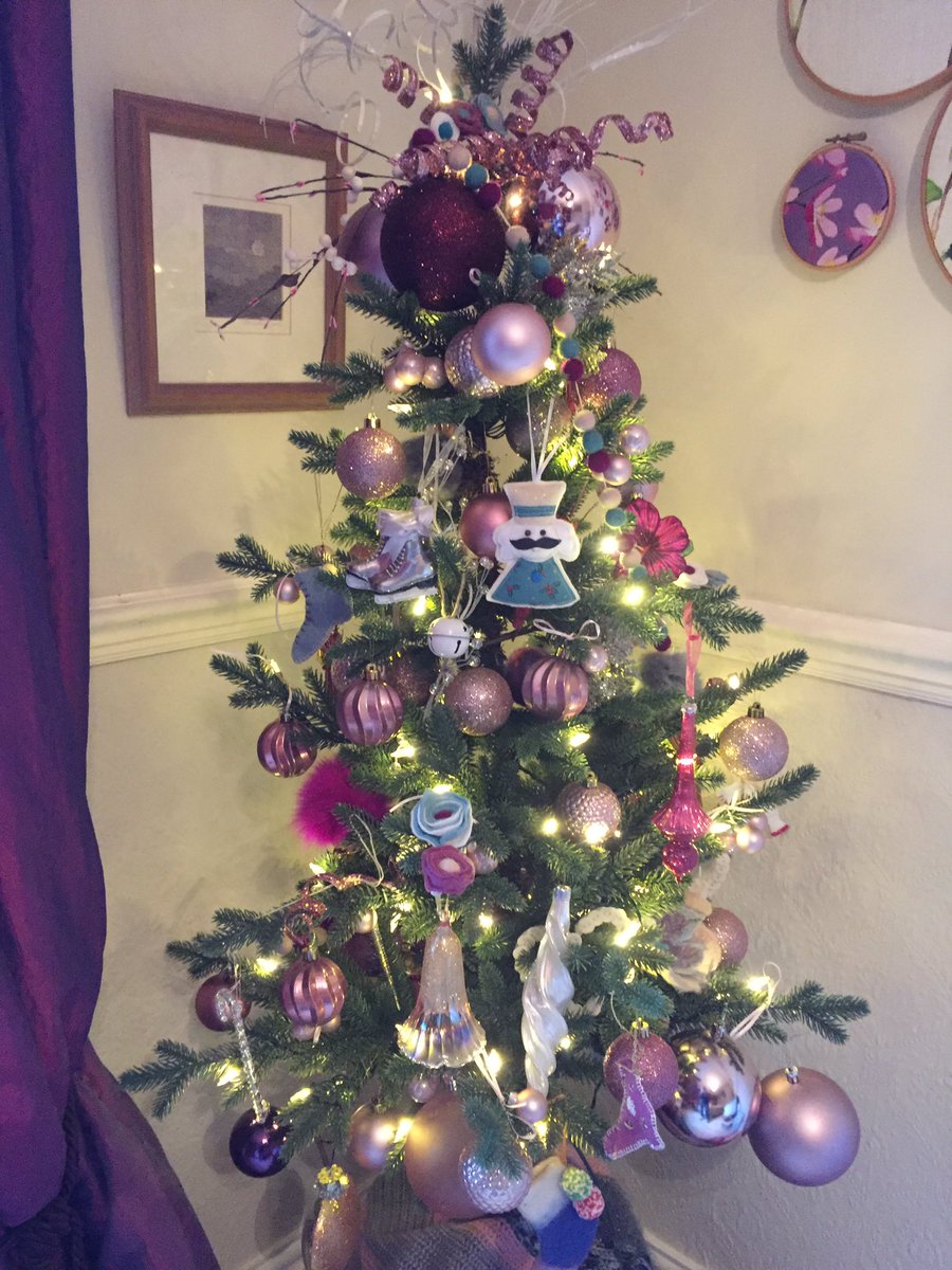 KayMoggie's tweet image. A cup of tea and a pretty tree 
A lovely way to start the day 
#Christmas #smallbutbeautiful