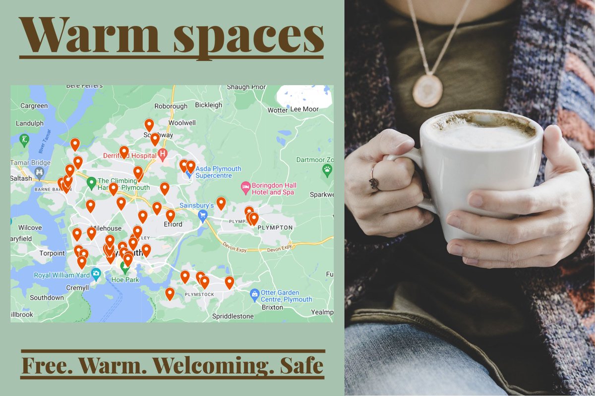With the weather getting colder and the cost of heating rising, many organisations across Plymouth are offering a warm and welcoming space for anyone to spend time in during the day for free. 
To find your nearest warm space, click here 👉 ow.ly/CiMZ50M0YUI