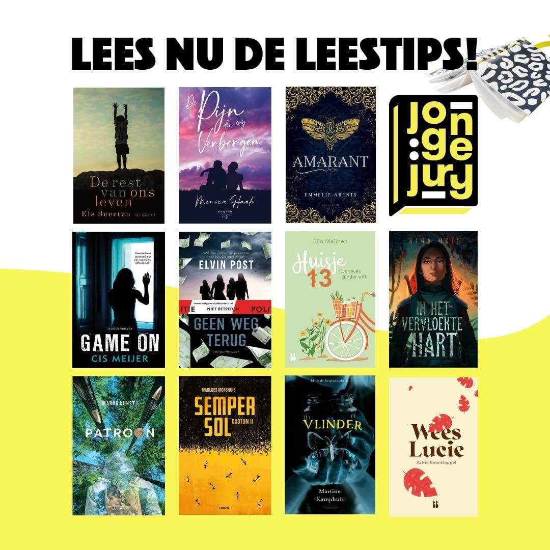 Trots! <a href="/CisMeijer/">Cis Meijer</a> en Elvin Post zitten met hun boeken 'Game on' en 'Geen weg terug' tussen de elf leestips geselecteerd door De <a href="/JongeJury/">Jonge Jury</a> 🥳