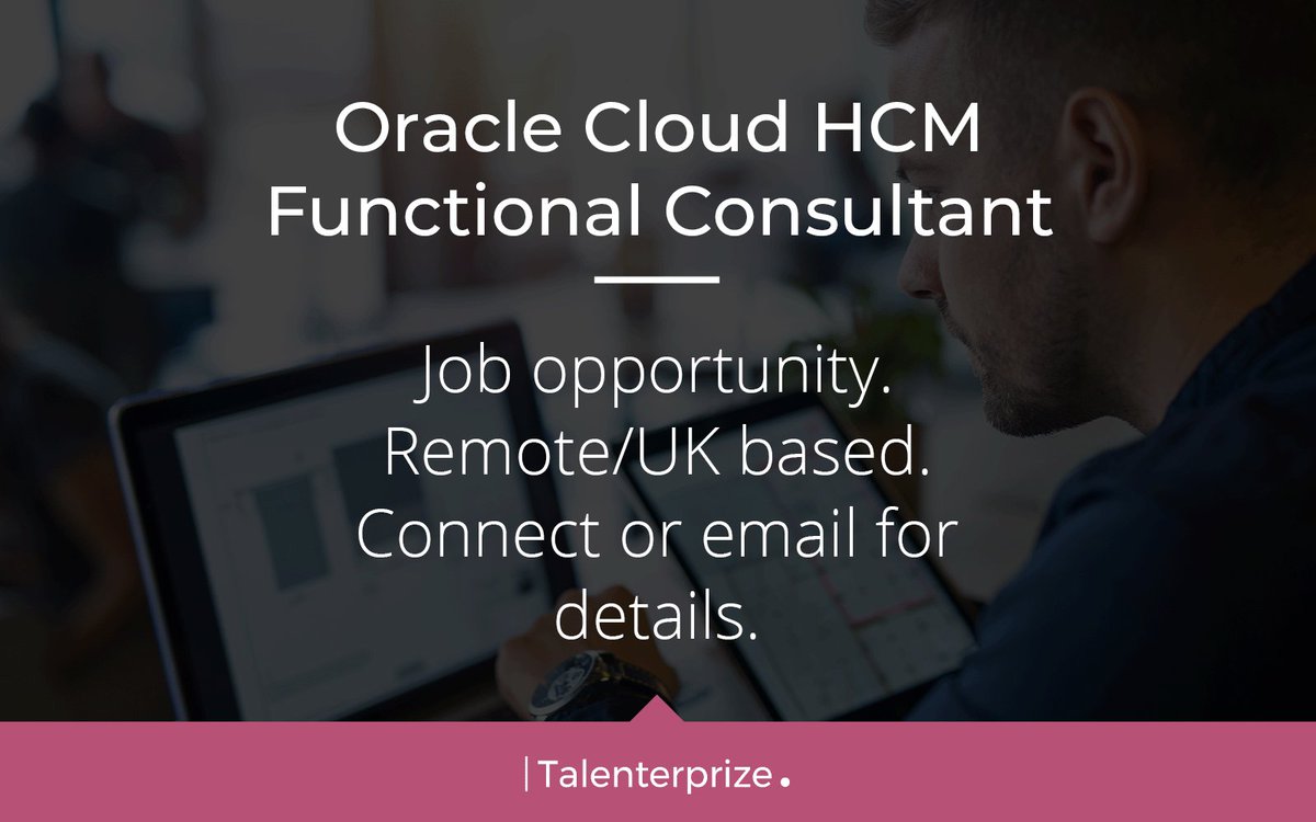 Talenterprize's tweet photo. JOB OPPORTUNITY: Oracle Cloud HCM Functional Consultant
Salary: £90,000 per annum
Location: #Remote #UK #London
For details, please contact Bruce Henderson on Bruce.Henderson@talenterprize.com
#Talenterprize @Oracle #Oracle #OracleJobs #OracleCloud #OracleHR #Support #Cloud https://t.co/dW6KmvPLef