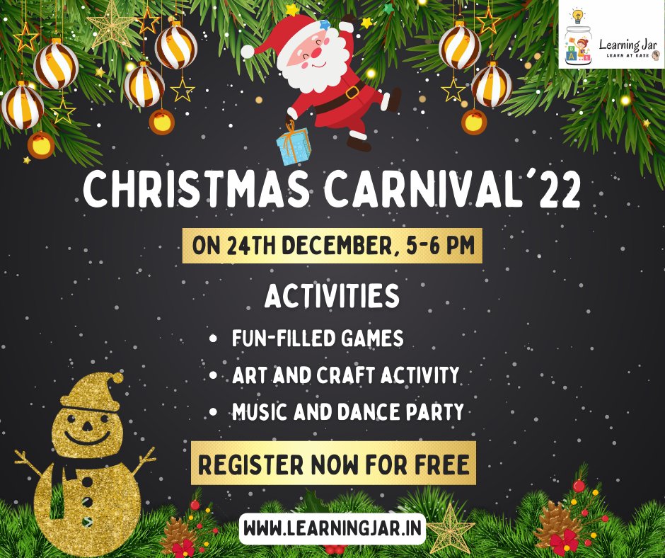 LearningJar_in's tweet photo. It's beginning to look a lot like Christmas &amp; Learning Jar's Christmas Carnival is here! 
Register now for free and take part in a fun &amp; exciting Carnival!
. 
. 
. 
. 
. 
#learning #carnival #christmastime #ChristmasCarnival #fun #Exciting #onlinelearning #onlinelearningplatform https://t.co/xSJ65wHonT