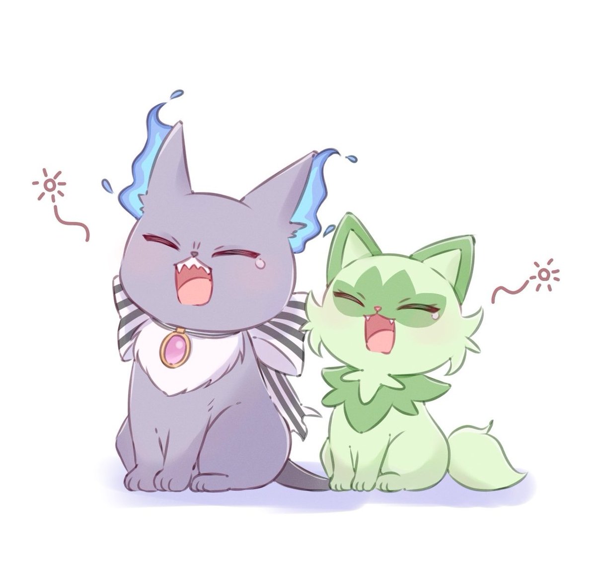 no humans yawning closed eyes open mouth pokemon (creature) cat white background  illustration images