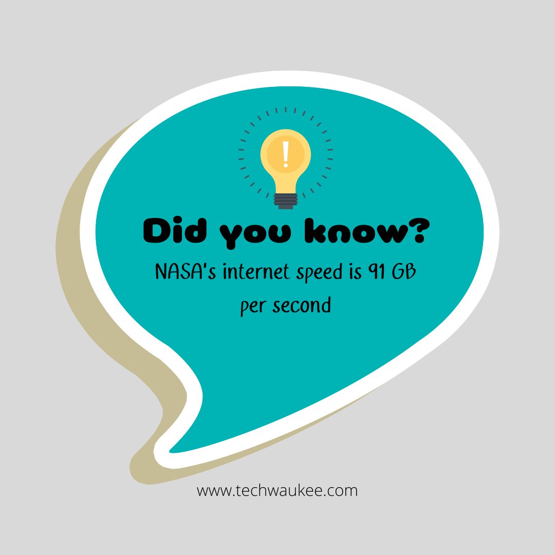 techwaukee's tweet photo. nasa's #internet #speed is 91GB per #second

#didyouknow #internetspeed https://t.co/kMrUAuIoxH