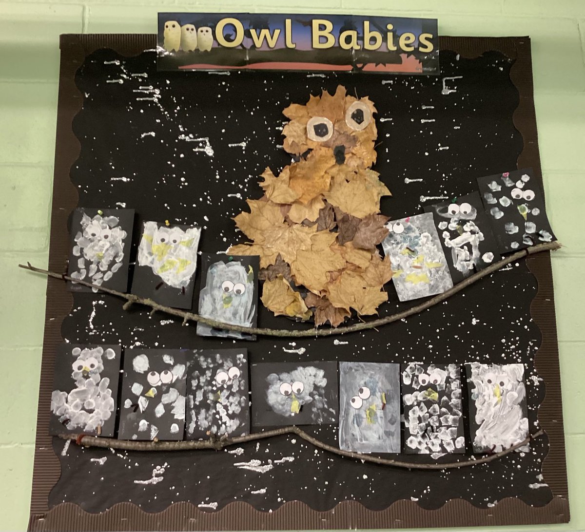 LancasterianPri's tweet photo. Our Nursery class have created an amazing display inspired by the book #OwlBabies #MartinWaddell #PatrickBenson @WalkerBooksUK Look closely, can you see what materials they used? https://t.co/hFXYX8AyXM
