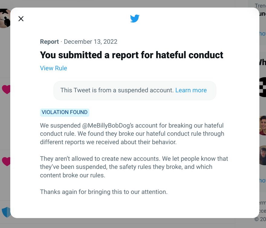 MerylORourke's tweet photo. Thank you @twitter, it's nice to know there is still a process. This is actually the first upheld complaint I've had in a very long time. #SomeHope
@LouiseRawAuthor @Sweliotknickers https://t.co/A1sq9vkucb