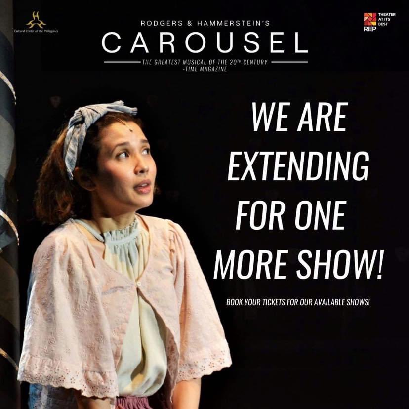 karyllespotify's tweet photo. One LAST RIDE around the #CarouselREP2022 🎠 

Due to sold out shows and insistent public demand, they added ONE LAST SHOW this Dec. 18, 8 p.m. 🎭 Don't miss the LAST CURTAIN CALL! 

#CarouselREP2022 #CCPBlackBoxTheater
#RepertoryPhilippines @anakarylle https://t.co/PLMZnhumcF