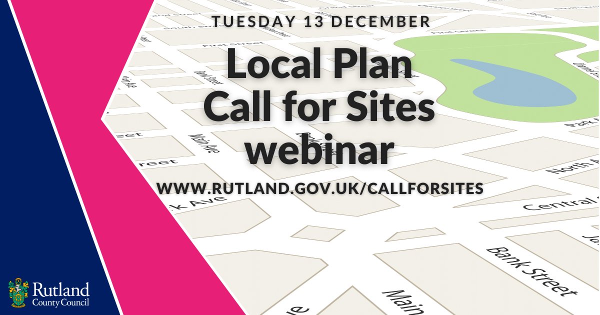 rutlandcouncil's tweet image. Join us online at 2.30pm this afternoon for a short webinar all about our recent Call for Sites and how it fits into the wider Local Plan process. We’ve shared full details of how to join on our website: rutland.gov.uk/callforsites 🗺️📍