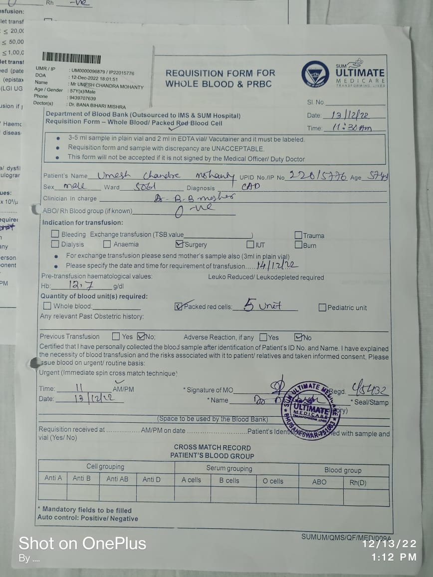 SagarPradhan_'s tweet photo. Date and time : 14/12/22
Medical Name : SUM Ultimate Hospital
Name of the patient : Umesh Chandra Mohanty
Patient diagnosis : Blockage surgery
Blood group : O -ve
No.of units required : 5
Attendant Name :Utkal Mohanty 
Mob:6370168320
@BloodDonorsIn @BloodMattersorg @OdishaSbtc https://t.co/XHrRQDepDN
